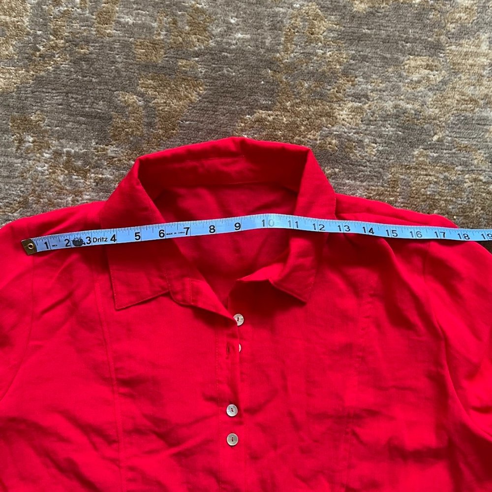 Fridaze Red Linen Button Front Pocketed Tunic Blo… - image 8